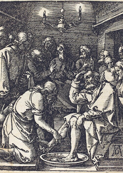 Durer Greeting Card featuring the drawing Christ Washing the Feet of the Disciples by Albrecht Durer