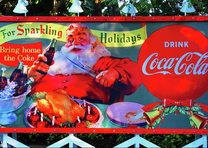 Vintage Christmas Billboard Sign Greeting Card featuring the photograph Christmas and Coke billboard sign by David Lee Thompson