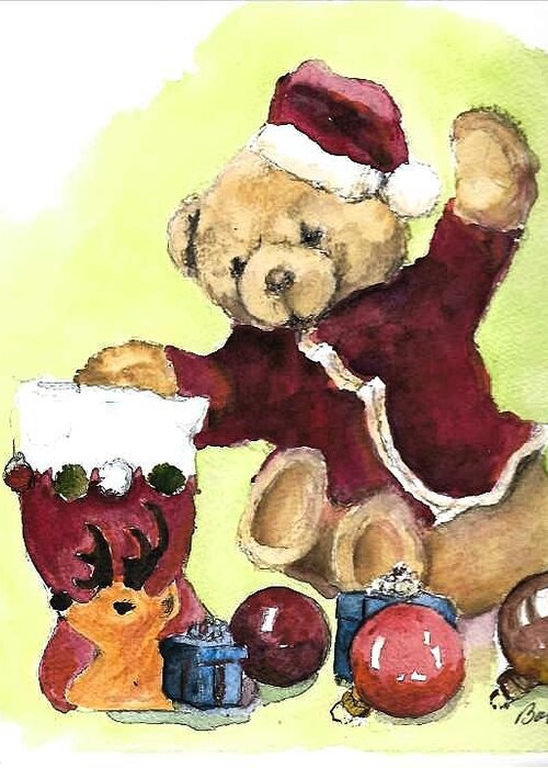  Greeting Card featuring the painting Christmas Bear by Bobby Walters