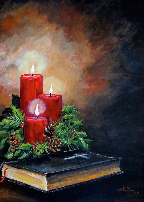 Christmas Greeting Card featuring the painting Christmas Candles by Alan Lakin
