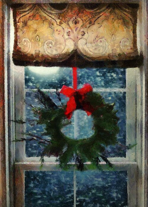 Window Greeting Card featuring the painting Christmas Eve Blizzard by RC DeWinter