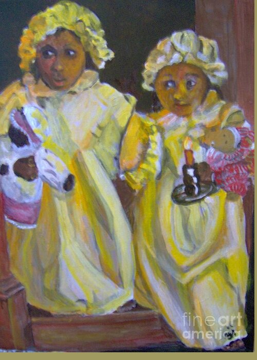 Girls Greeting Card featuring the painting Christmas Eve by Saundra Johnson
