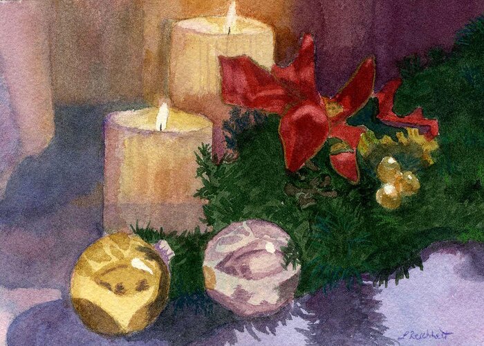 Watercolor Greeting Card featuring the painting Christmas Glow by Lynne Reichhart