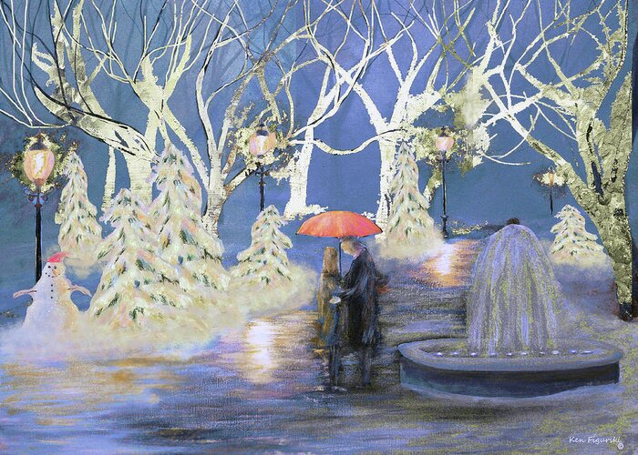 Greeting Greeting Card featuring the painting Christmas In The Park 2 by Ken Figurski