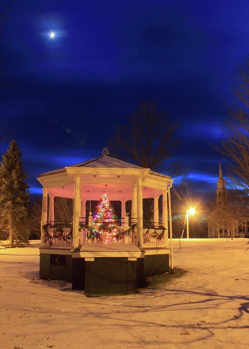Town Common Greeting Card featuring the photograph Christmas Moon over Town Common by John Burk