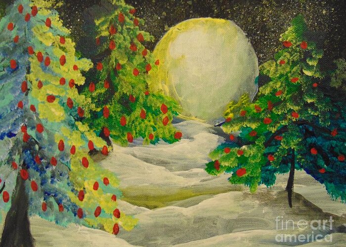 Evergreen Greeting Card featuring the painting Christmas Night by Saundra Johnson