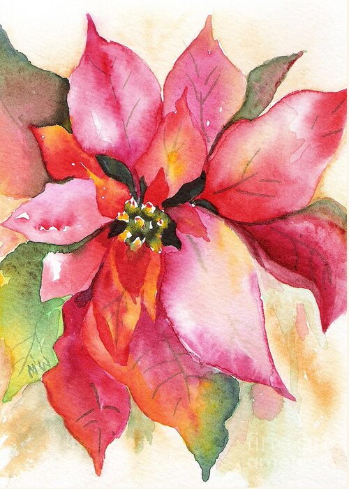Christmas Greeting Card featuring the painting Christmas Poinsettia by Marsha Woods