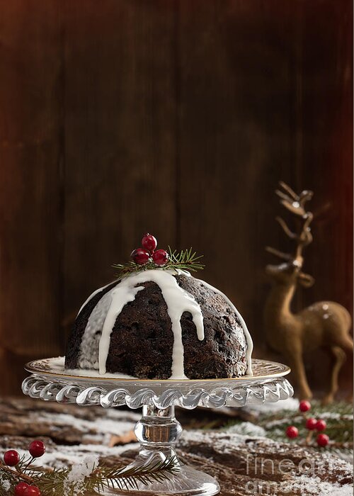 Christmas Greeting Card featuring the photograph Christmas Pudding With Cream by Amanda Elwell