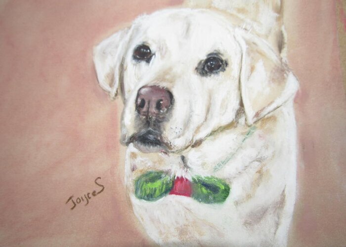 Yellow Labrador Greeting Card featuring the painting Christmas Regan by Joyce Spencer
