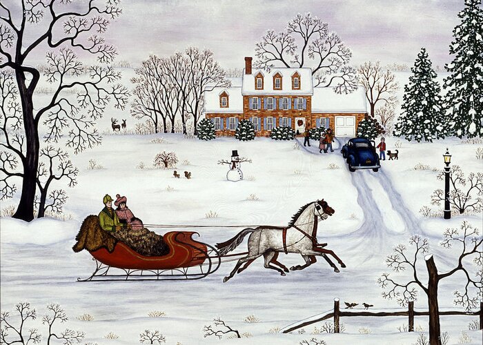 Christmas Sleigh Ride Greeting Card featuring the painting Christmas Sleigh Ride by Linda Mears