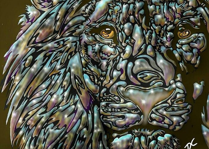 Chrome Greeting Card featuring the digital art Chrome Lion by Darren Cannell