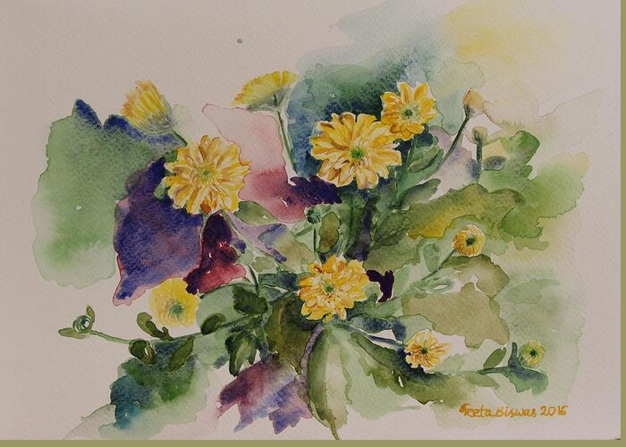 Chrysanthemums Greeting Card featuring the painting Chrysanthemum flowers still life by Geeta Yerra