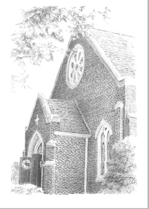 <a Href=http://miketheuer.com Target =_blank>www.miketheuer.com</a> Greeting Card featuring the drawing Church Front Drawing by Mike Theuer