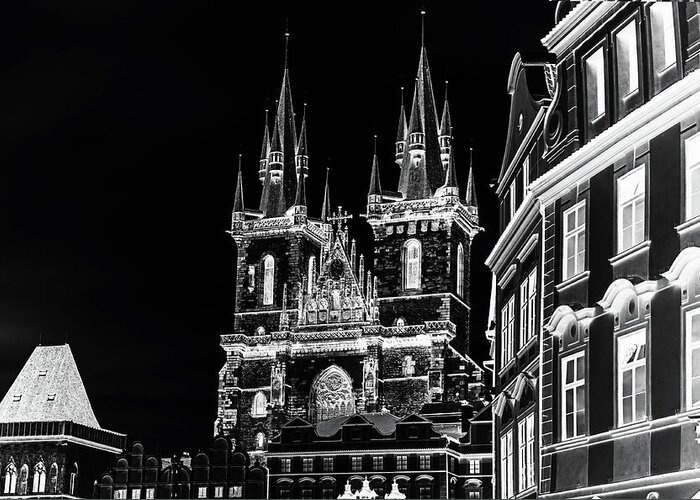 Jenny Rainbow Fine Art Photography Greeting Card featuring the photograph Church of Our Lady before Tyn. Night Prague by Jenny Rainbow