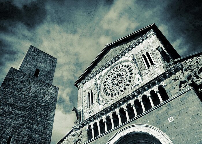 Split Toned Greeting Card featuring the photograph Church of San Pietro - Tuscania by Silvia Ganora