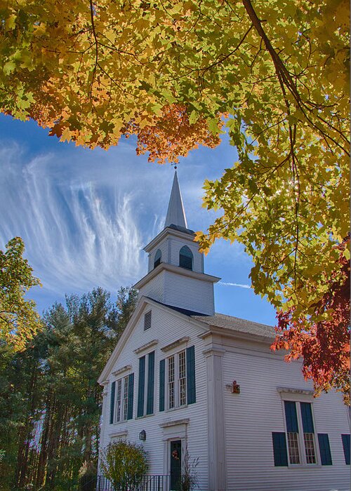 #jefffolger Greeting Card featuring the photograph Church with Mares tails above and fall foliage below by Jeff Folger
