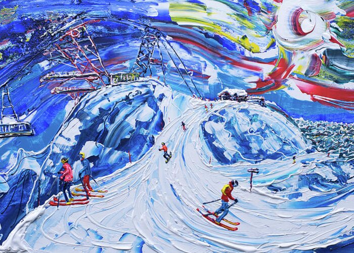 Meribel Greeting Card featuring the painting Cime Carron Val Thorens by Pete Caswell