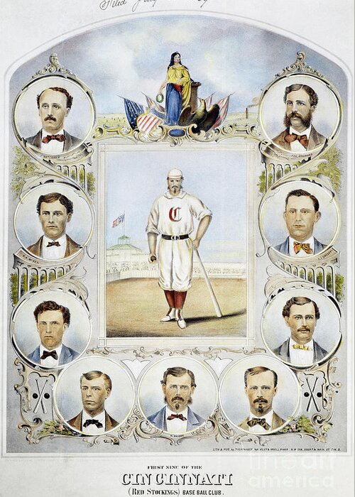 1869 Greeting Card featuring the photograph Cincinnati Baseball Team, 1869 by Granger