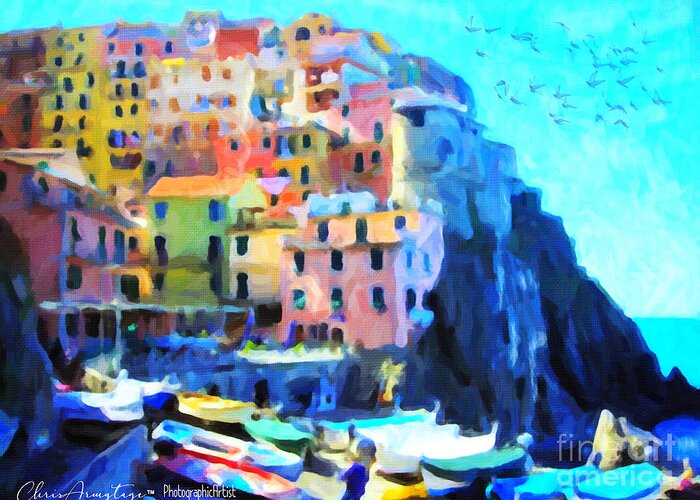 Cinque Terre Greeting Card featuring the painting Cinque Terre by Chris Armytage