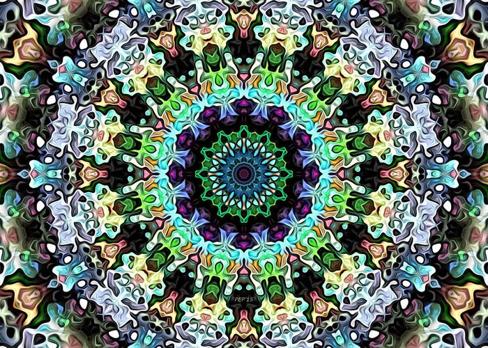 Mandala Greeting Card featuring the digital art Circle of Colorful Symmetry by Phil Perkins