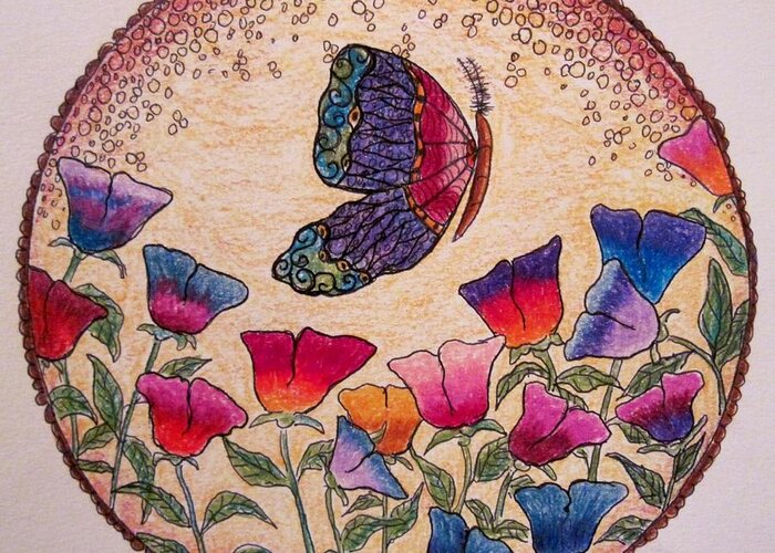 Butterflies Greeting Card featuring the drawing Circle of colors by Megan Walsh
