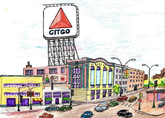Paul Meinerth Artist Greeting Card featuring the drawing Citco Boston by Paul Meinerth