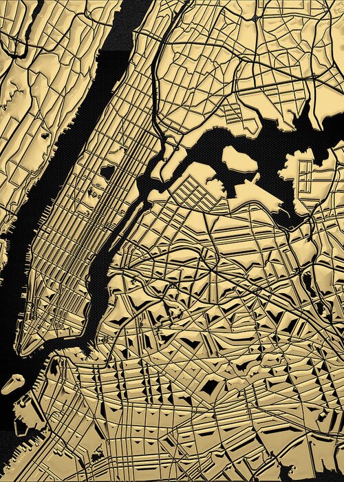 'nyc ' Collection By Serge Averbukh Greeting Card featuring the digital art Cities of Gold - Golden City Map New York on Black by Serge Averbukh