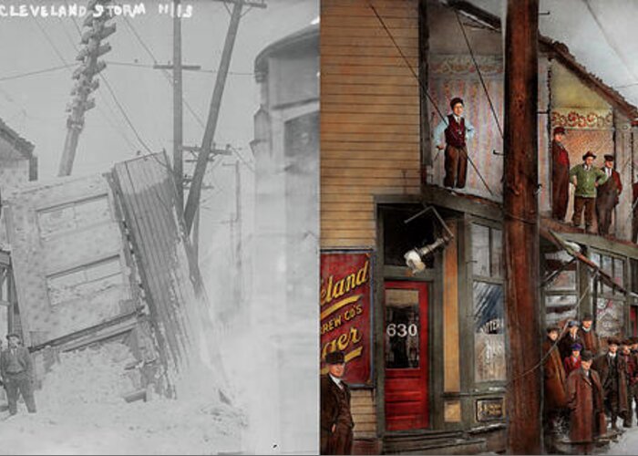 Winter Greeting Card featuring the photograph City - Cleveland OH - Open house 1913 - Side by Side by Mike Savad