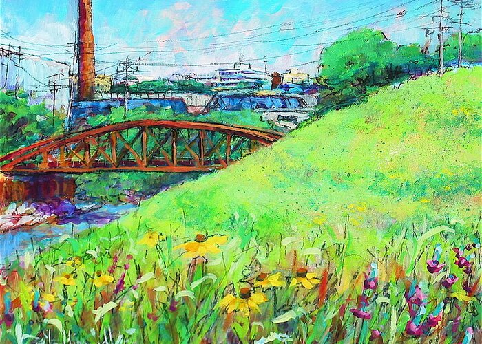 Plein Air Greeting Card featuring the painting City Fields by Les Leffingwell