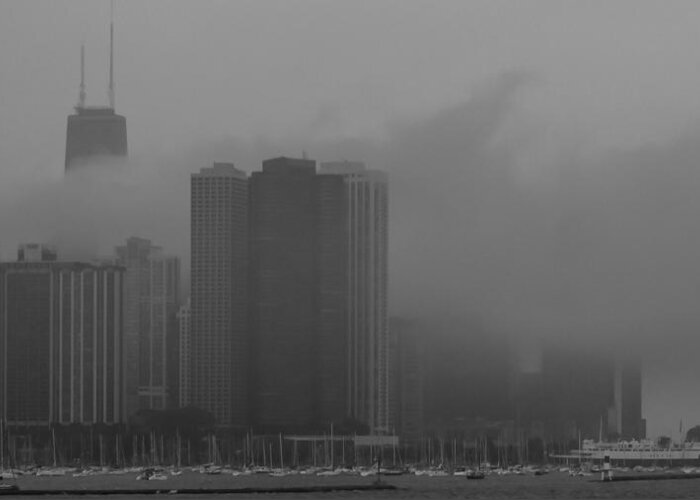 Black And White Greeting Card featuring the photograph City In The Mist... by Adam Timothy Strachn
