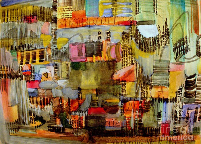 Abstract Cityscape Greeting Card featuring the painting City Life by Nancy Kane Chapman