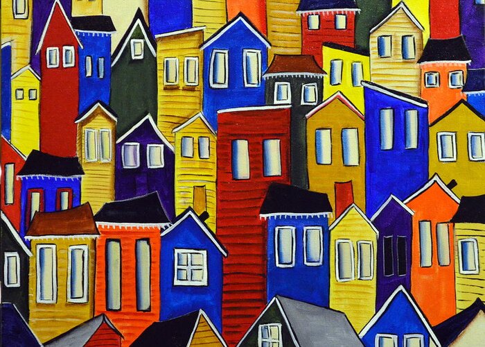 Small Houses Dot The Landscape Of City Living. Greeting Card featuring the painting City Life by Heather Lovat-Fraser