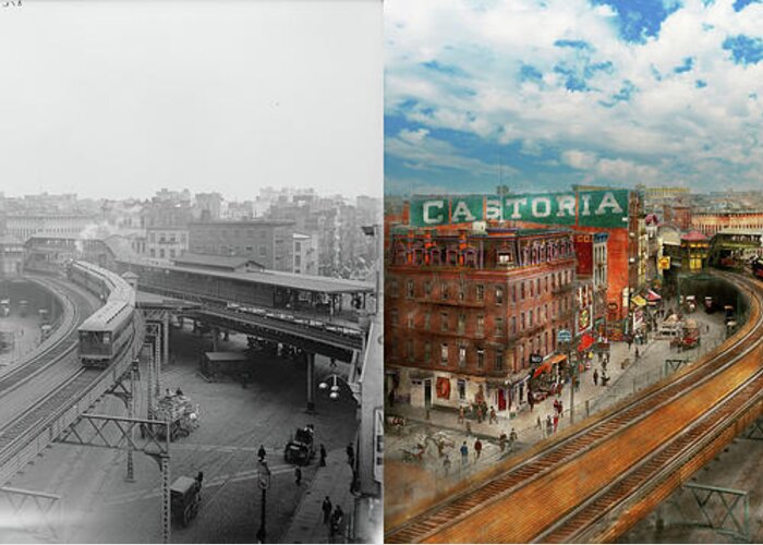 Self Greeting Card featuring the photograph City - NY - Chatham Square 1900 - Side by Side by Mike Savad