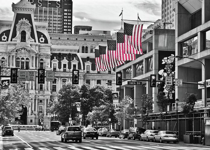 Flags Greeting Card featuring the photograph City of Brotherly Love - Philadelphia by Louis Dallara