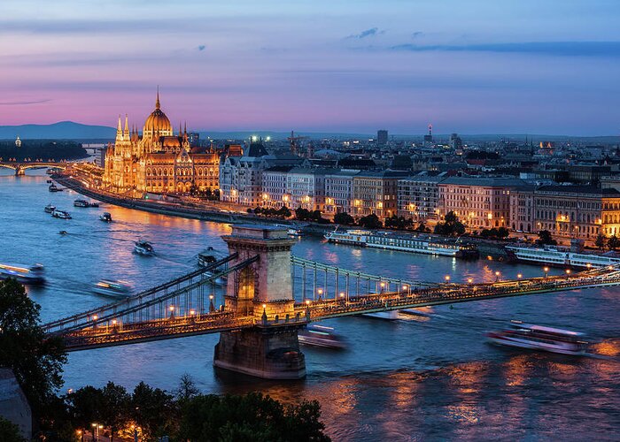 Budapest Greeting Card featuring the photograph City of Budapest at Dusk by Artur Bogacki