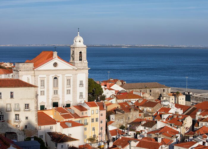 Lisbon Greeting Card featuring the photograph City of Lisbon Alfama District in Portugal by Artur Bogacki