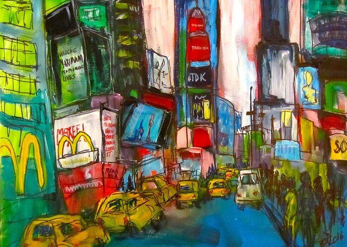 City Greeting Card featuring the painting City of Taxis by Barbara O'Toole