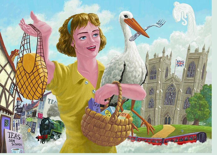 Bird Stork Greeting Card featuring the painting city of york UK by Martin Davey