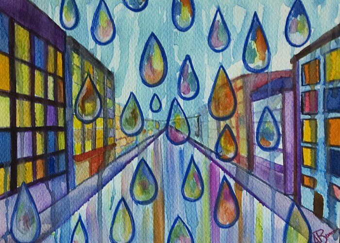 Rain Greeting Card featuring the painting City Rain by Angelique Bowman