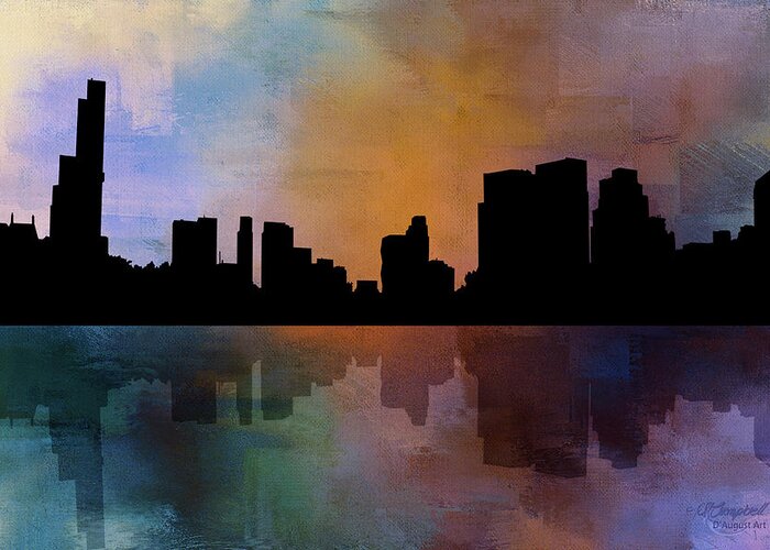 City Greeting Card featuring the digital art City Skyline Reflections by Theresa Campbell