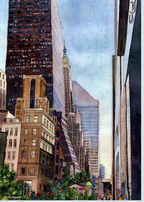 New York City Painting Greeting Card featuring the painting City Sunrise by Anne Gifford