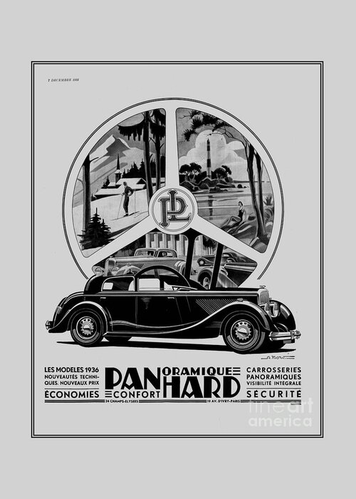 French Greeting Card featuring the digital art Classic cars French art deco icon Panhard by Heidi De Leeuw