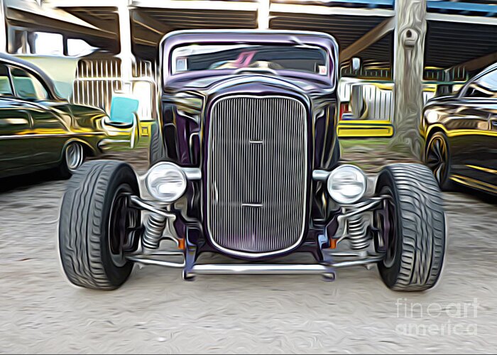 Hot Rod Greeting Card featuring the digital art Classic Cars - Purple Hot Rod by Jason Freedman