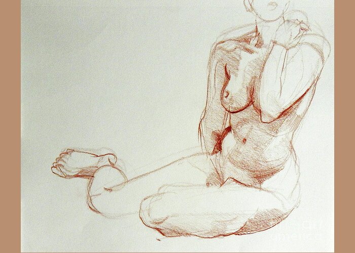Classic Greeting Card featuring the drawing Classic Life Figure Drawing of a Young Nude Woman by Greta Corens