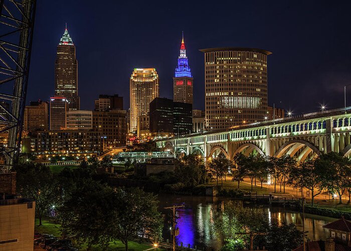 Cleveland Greeting Card featuring the photograph Cleveland Nightscape by Lon Dittrick