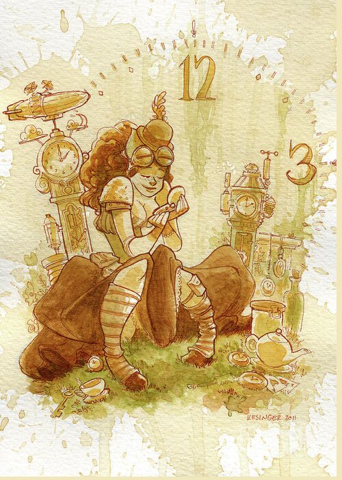 Steampunk Greeting Card featuring the painting Clockwork by Brian Kesinger