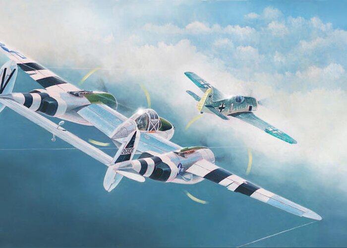 Aviation Art Greeting Card featuring the painting Close Encounter with a Focke-Wulf by Douglas Castleman