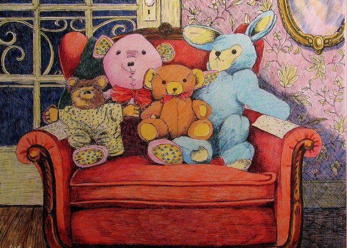Teddy Bears Greeting Card featuring the painting Close Friends by Arthur Barnes