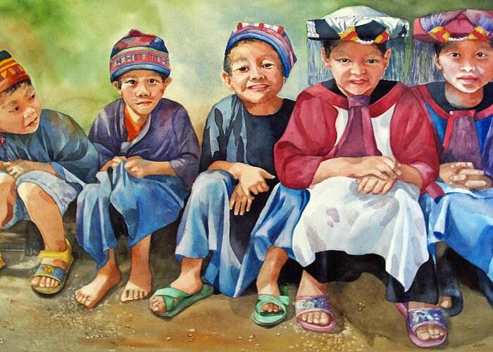 Children Greeting Card featuring the painting Close Thais by Diane Fujimoto
