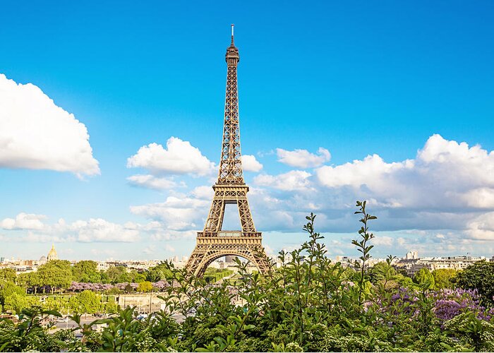 Eiffel Tower Greeting Card featuring the photograph Cloud 9 - Eiffel Tower - Paris, France by Melanie Alexandra Price